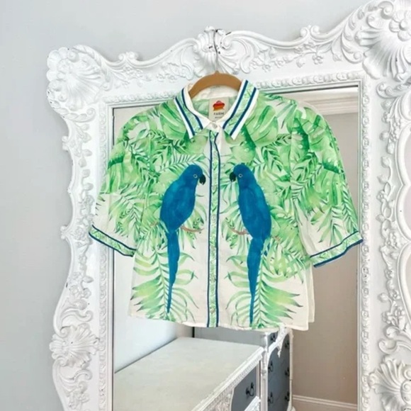 FARM Rio Green Leaf and Blue Bird Blouse - Picture 1 of 6